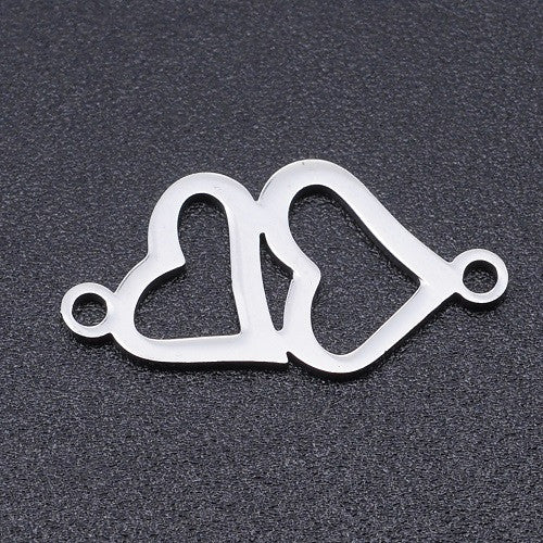 Decorative piece - double heart, approx. 19x9.5x1 mm, Stainless Steel 304