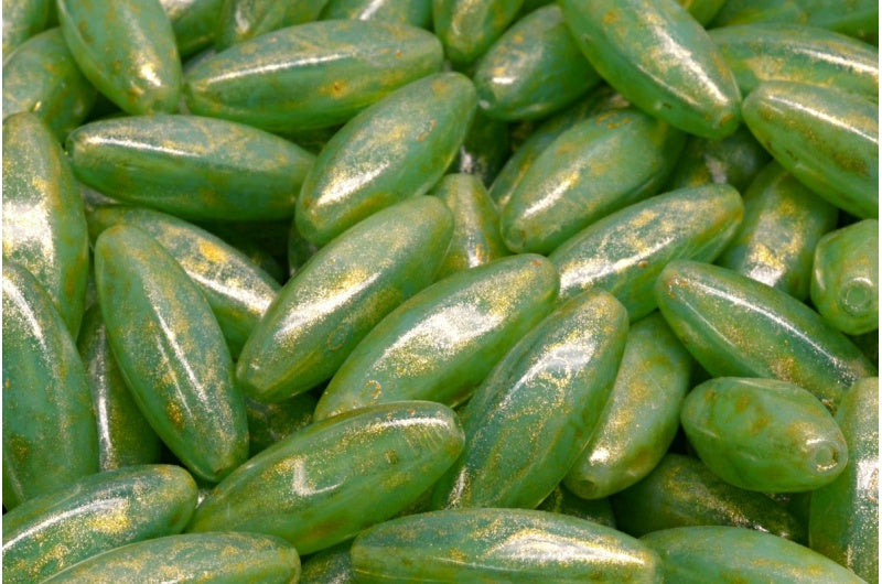 OUTLET 10 grams Peeled Olive Beads, 19 x 7 mm, Opal Aqua Light Yellow (61100-34302), Glass, Czech Republic