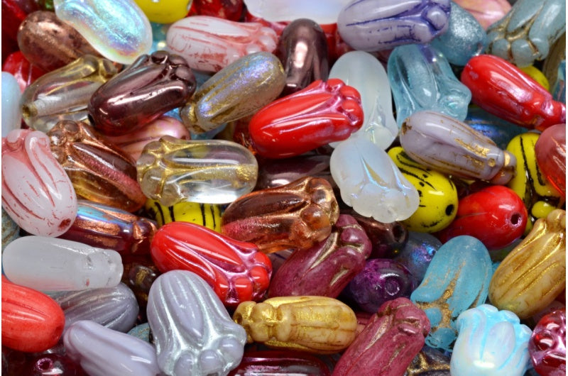 OUTLET 10 grams Tulip Bud Beads, 12 x 8 mm, 1 Mixed Colors (00001-mix), Glass, Czech Republic