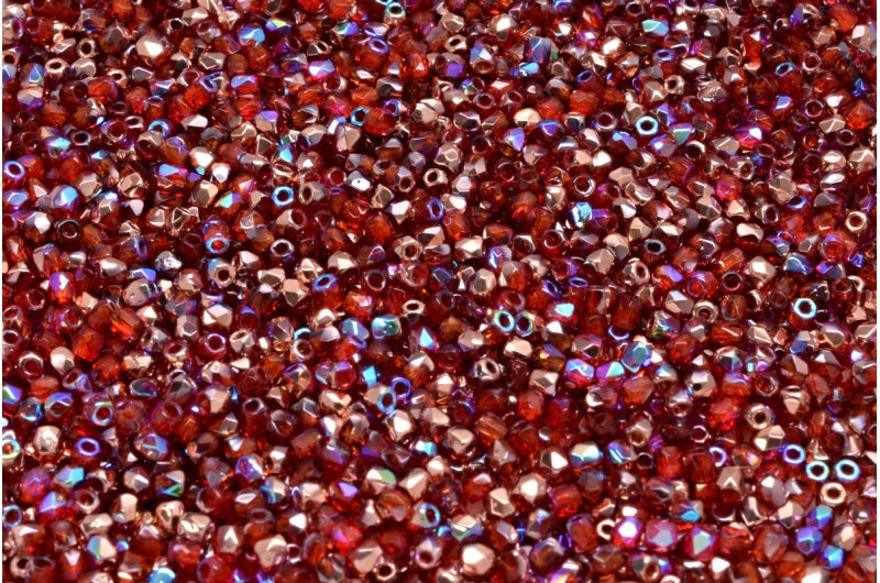 ファイアポリッシュファセットビーズラウンド、ルビーレッド98533(90080-98533)、ボヘミアクリスタルガラス、チェコ共和国