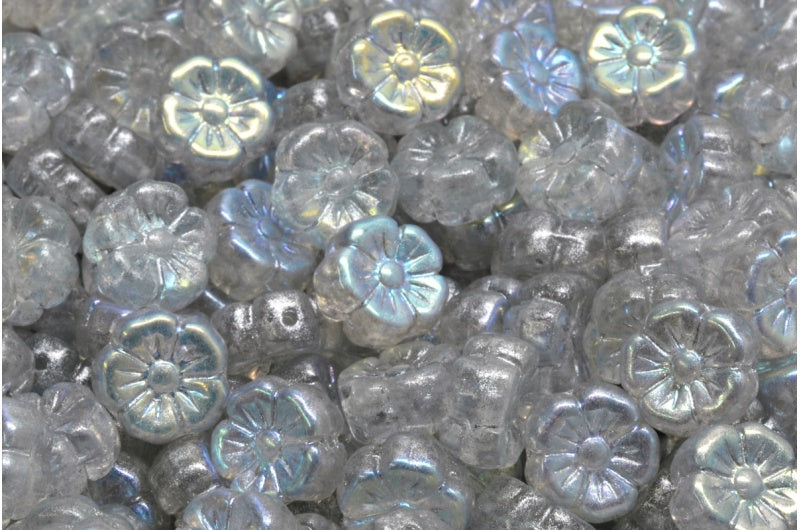 OUTLET 10 grams Mallow Flower, 10 x 10 mm, Crystal Ab Silver Gray (00030-28701-34301), Glass, Czech Republic