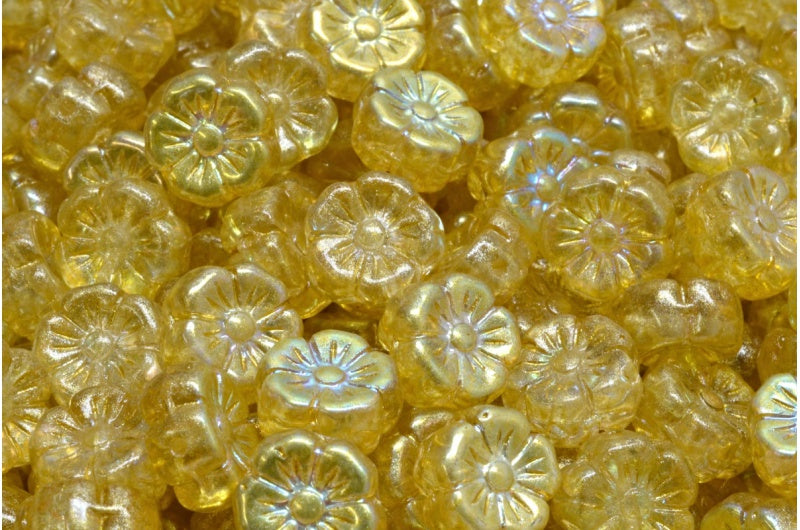 アウトレット 10グラム マロウフラワー、10 x 10 mm、クリスタルABライトイエロー(00030-28701-34302)、ガラス、チェコ共和国