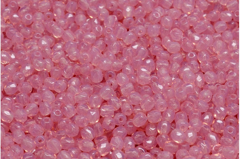 Faceted Round Fire Polished Beads, Opal Pink (71010), Glass, Czech Republic