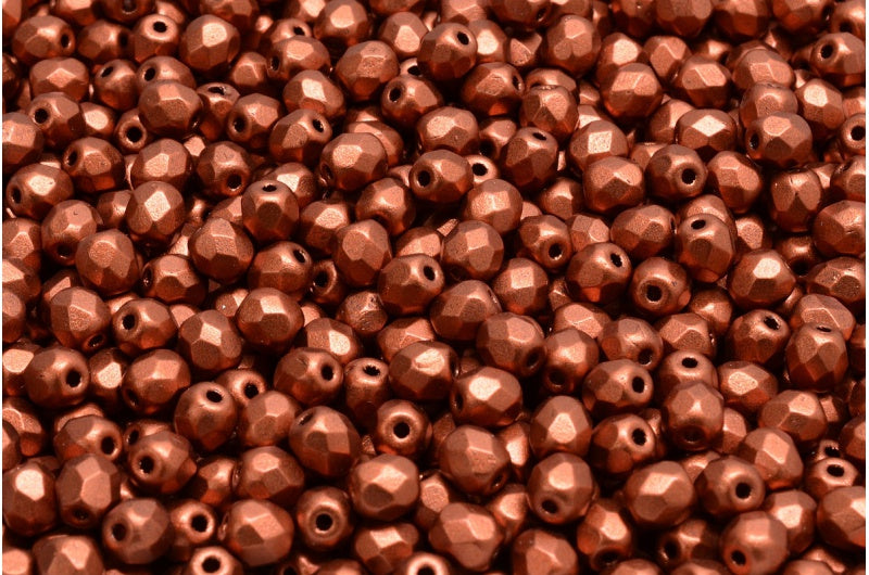 ファセットラウンドファイアポリッシュビーズ、クリスタルコッパーマット(00030-01750)、ガラス、チェコ共和国