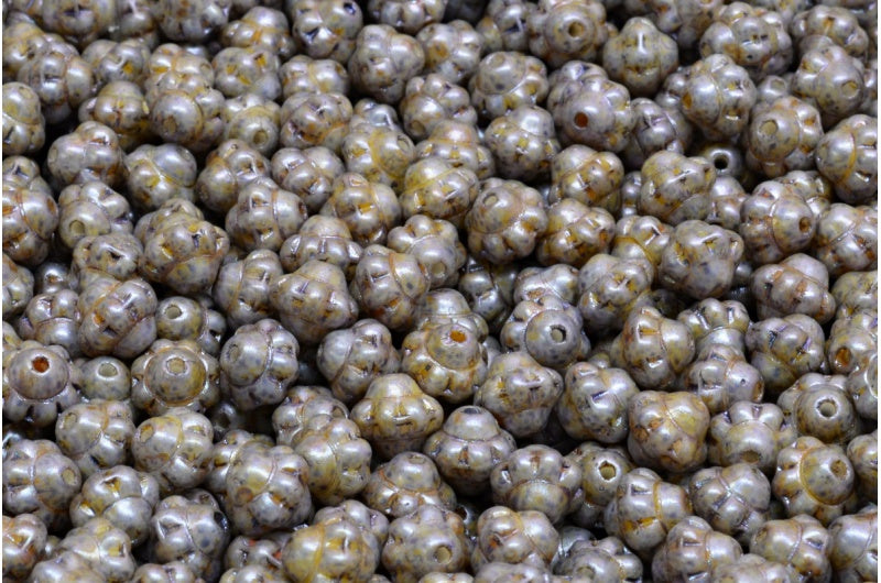 旋转珠,白色紫色棕色光泽斑点(02010-65329),玻璃,捷克共和国