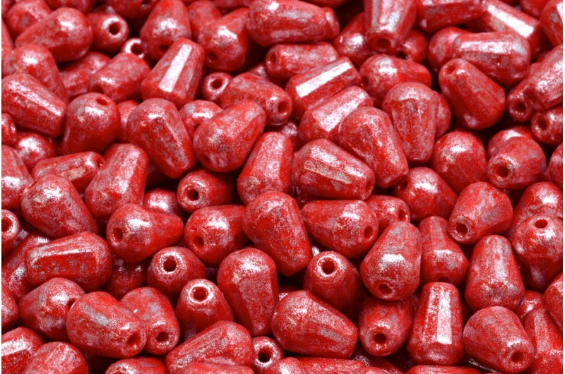 Faceted Fire polished Teardrop Beads, Red 34301 (93190-34301), Glass, Czech Republic