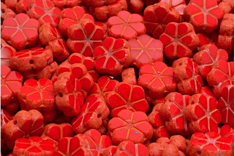 テーブルカットガーランドフラワービーズ、不透明レッド 84303 (93200-84303)、ガラス、チェコ共和国