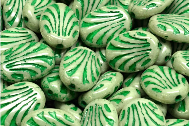 オーバル型、ホワイトラスターグリーン、フルコーティンググリーンライン入り(02010-14457-54315)、ガラス、チェコ共和国