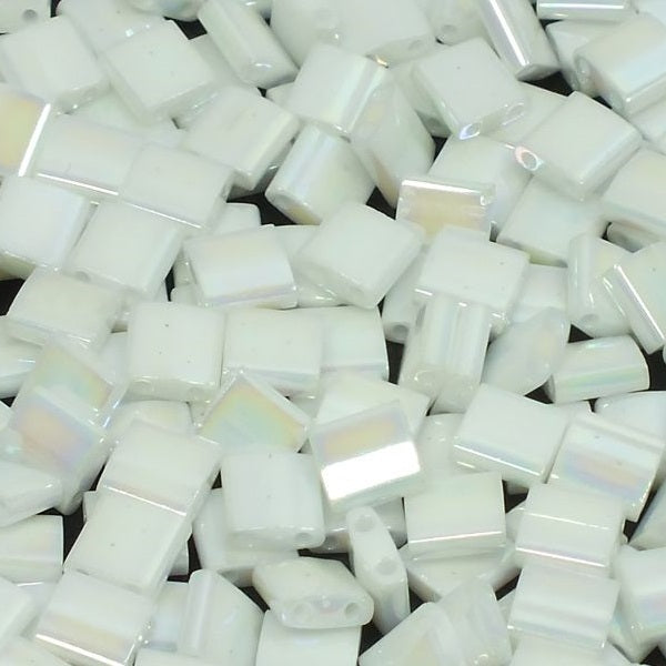 Miyuki Tila / Half Tila / Quater Tila 2-hole Beads, Opaque Rainbow White (# 471), Glass, Japan
