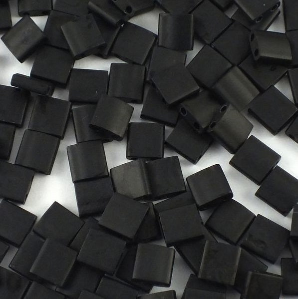 Miyuki Tila / Half Tila / Quater Tila 2-hole Beads, Opaque Frosted Jet (# 401F), Glass, Japan