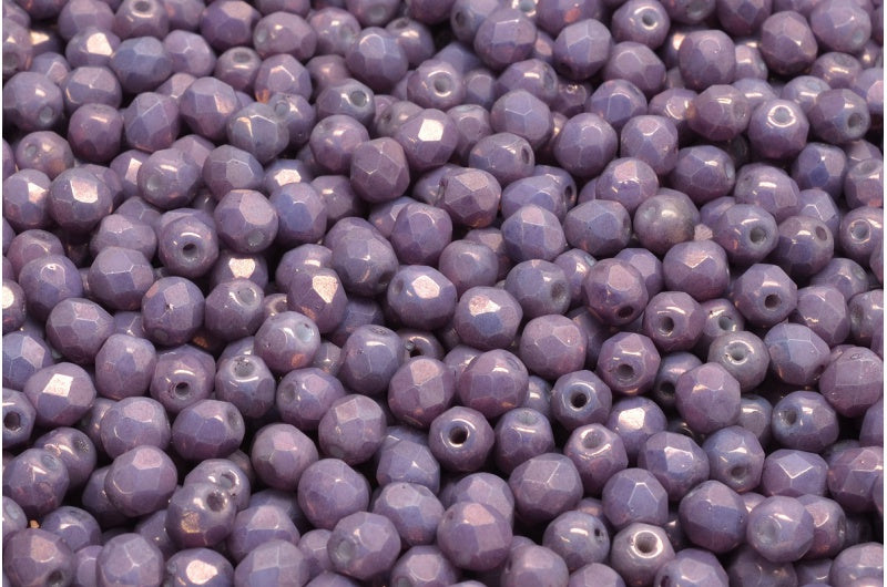 OUTLET 10 克刻面圆形火抛光珠,4 x 4 毫米,粉笔白青铜(03000-14415),玻璃,捷克共和国