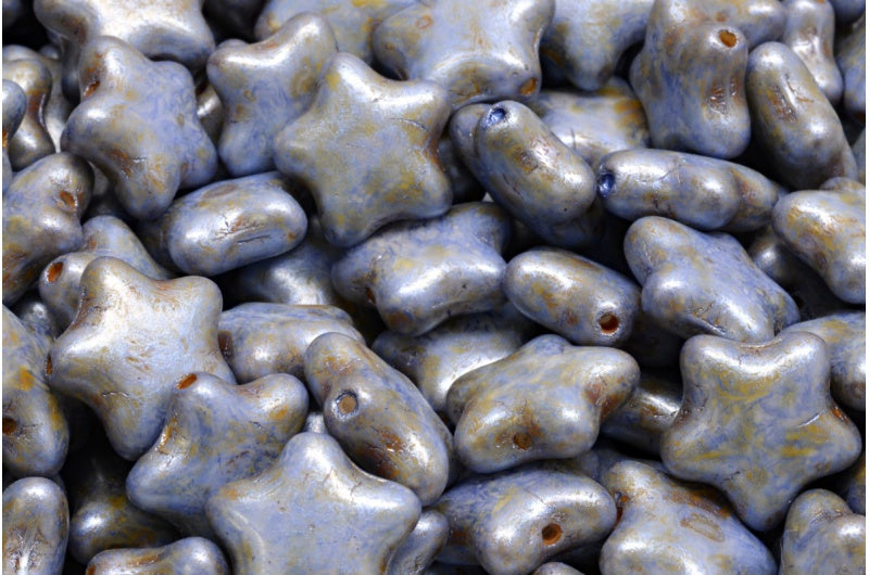 フラットスタービーズ、ホワイトグリーンラスタースポット(02010-65325)、ガラス、チェコ共和国