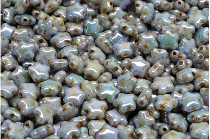 フラットスタービーズ、ホワイトステイン、ラスターブルー(02010-65431)、ガラス、チェコ共和国