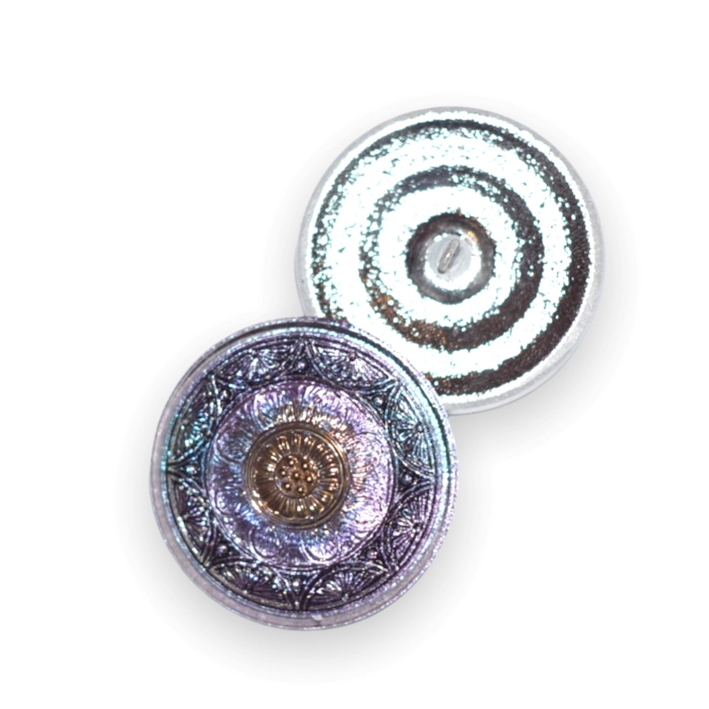 1個 手描きガラスボタン(飾り付き)、サイズ16(36 mm)、ガラス、チェコ共和国