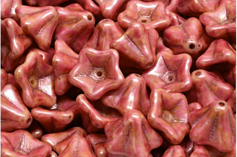 ペチュニアフラワービーズ、ホワイトローズラスタースポット(02010-65327)、ガラス、チェコ共和国