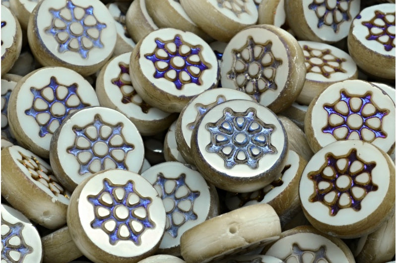 Table Cut Wheel Coin Beads, White 22203 (02010-22203), Glass, Czech Republic