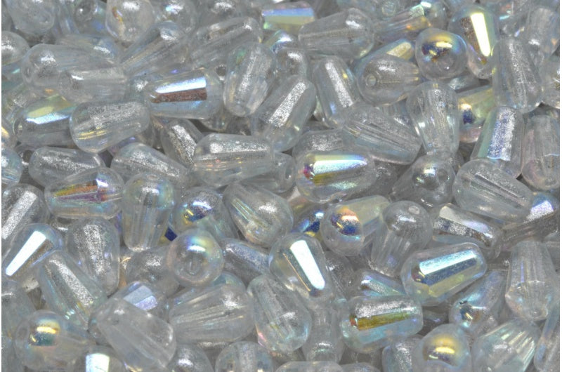 ファセット加工のファイアポリッシュ仕上げのティアドロップビーズ、クリスタルAb 34301(00030-28701-34301)、ガラス、チェコ共和国