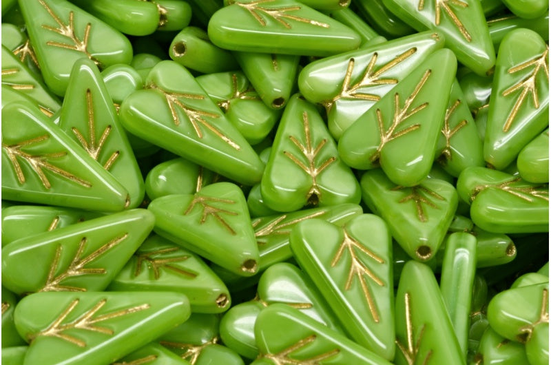 ハートリーフビーズ、51400 ゴールドライン(51400-54302)、ガラス、チェコ共和国