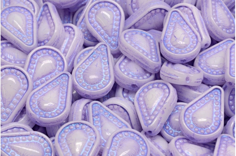 Filigree Teardrop Beads, White Blue Purple Lined (02010-43809), Glass, Czech Republic