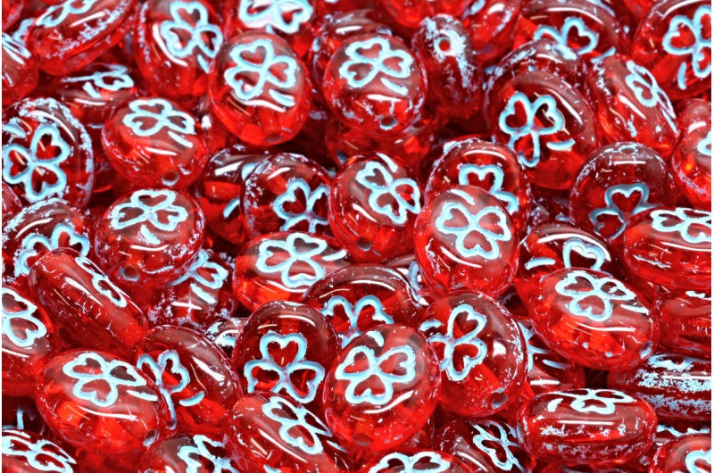 奥特莱斯 10 克三叶草椭圆形珠子,10 x 8 毫米,浅暹罗浅蓝色内衬 (90070-54308),玻璃,捷克共和国