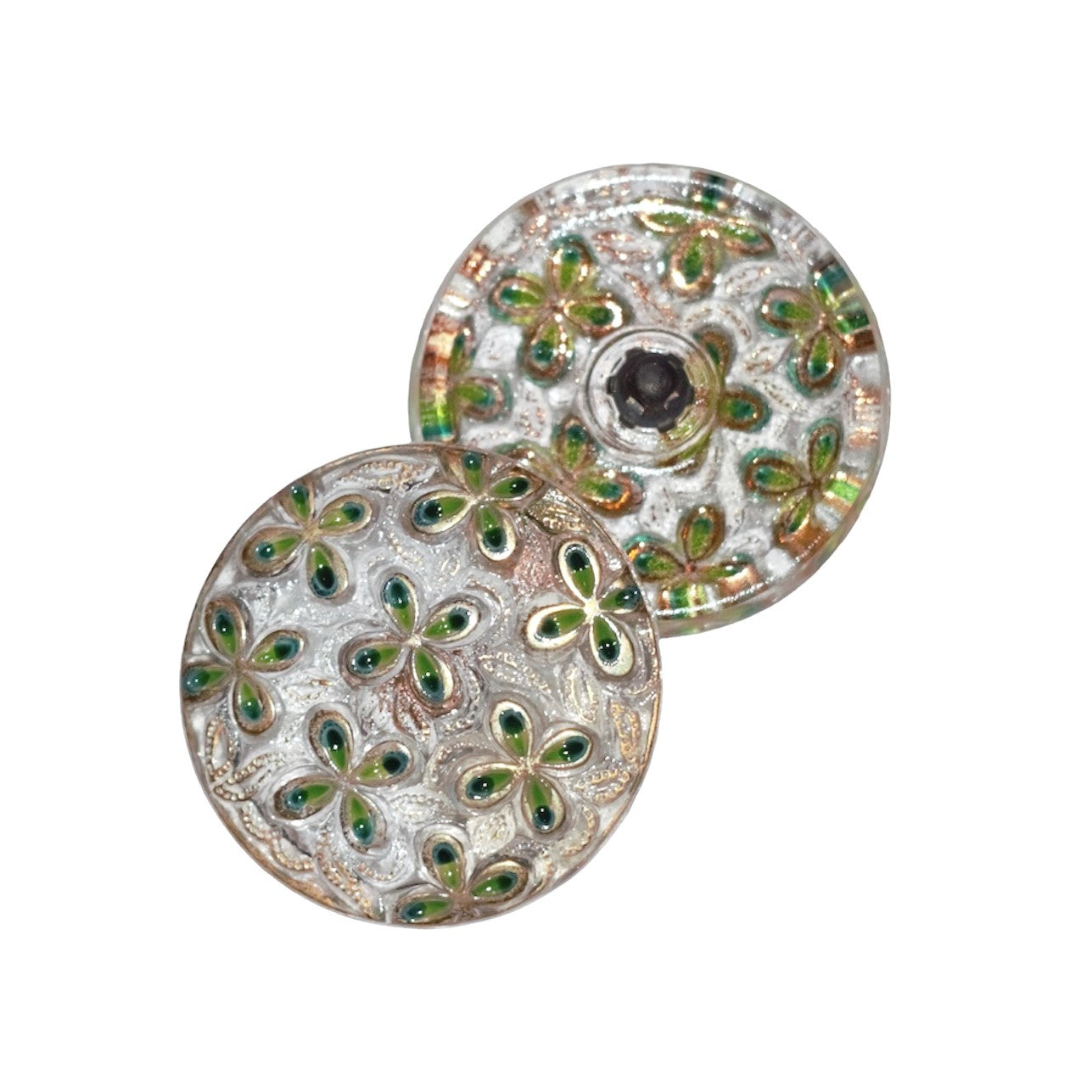 1 pcs Hand Painted Glass Buttons with ornament, size 14 (31.5 mm), Glass, Czech Republic