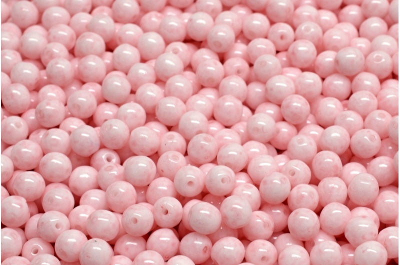 ラウンドドラックビーズ、ホワイトオパールライトピンク(02020-34304)、ガラス、チェコ共和国