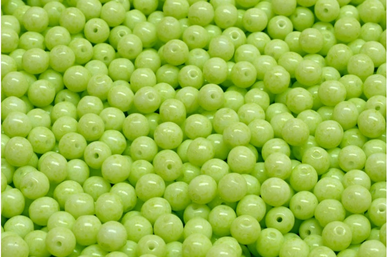 Round Druck Beads, White Opal Light Green (02020-34310), Glass, Czech Republic