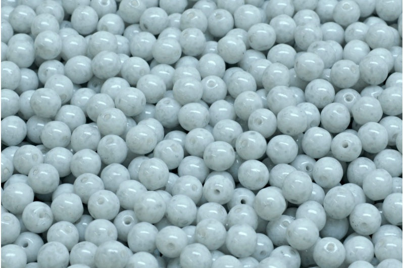 ラウンドドラックビーズ、ホワイトオパールライトグレー(02020-34311)、ガラス、チェコ共和国