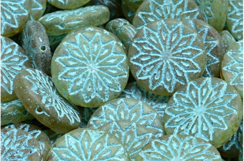 OUTLET 10 grams Origami Flower Beads, 18 x 18 mm, Crystal Matte Travertin Light Blue Lined (00030-84100-86800-54308), Glass, Czech Republic