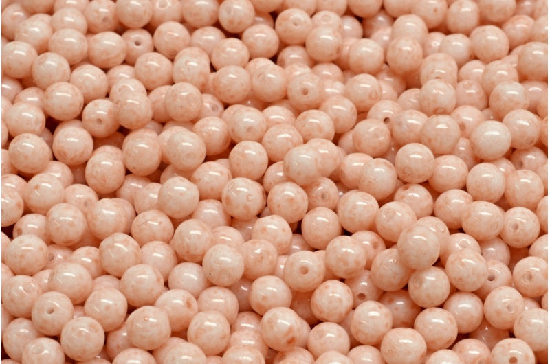 Round Druck Beads, White Opal Light Pink Peach (02020-34305), Glass, Czech Republic