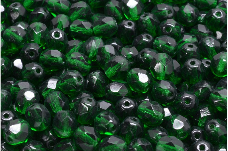 OUTLET 150g Round Faceted Fire Polished Beads, Transparent Green B (50140-B), Glass, Czech Republic
