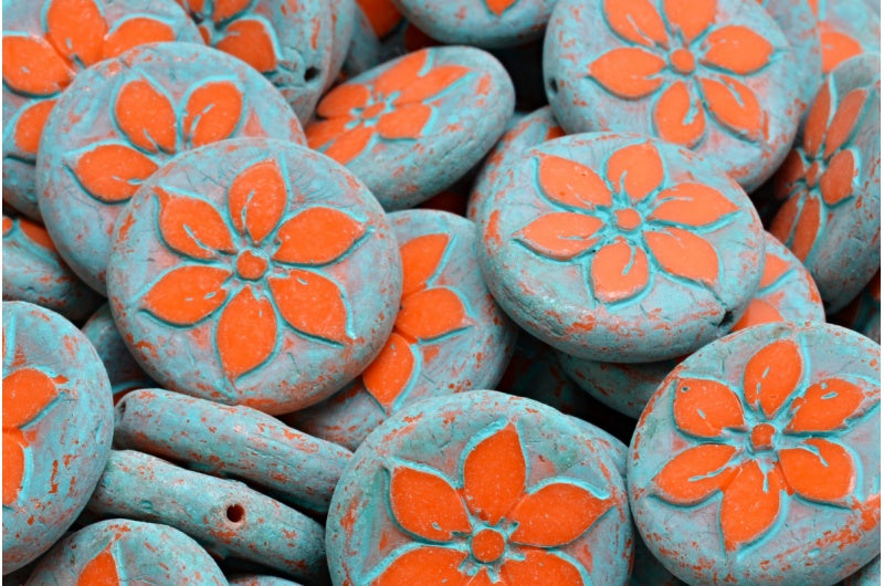 OUTLET 10 grams Table Cut Coin Flower Beads, 18 x 18 mm, Opaque Yellow 84309 (93120-84309), Glass, Czech Republic