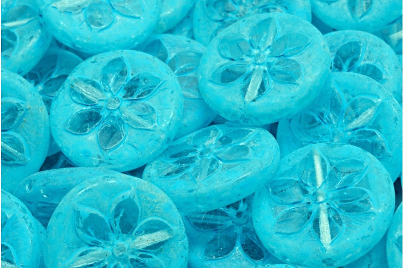 奥特莱斯 10克 桌面切割硬币花珠,18 x 18毫米,水晶绿松石(00030-84307),玻璃,捷克共和国