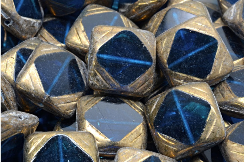 テーブルカットウィンドウデザインビーズ、透明アクアブラス(60080-90215)、ガラス、チェコ共和国