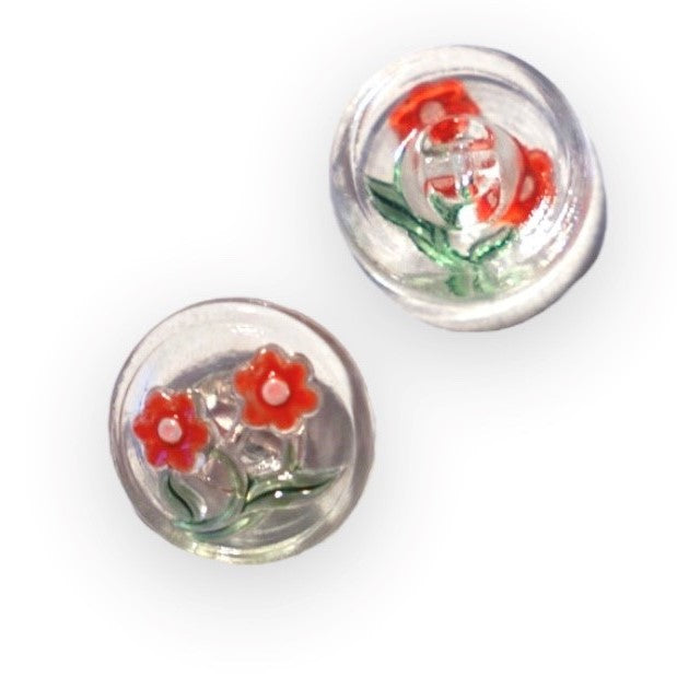 1個 手描きガラスボタン(飾り付き)、サイズ8(18 mm)、ガラス、チェコ共和国