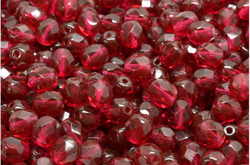 ファセット加工ラウンドファイアポリッシュビーズ、透明レッド(70350)、ガラス、チェコ共和国