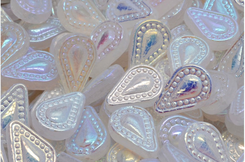 OUTLET 10 grams Filigree Teardrop Beads, 14 x 10 mm, Crystal Ab Full (2X Side) (00030-28703), Glass, Czech Republic