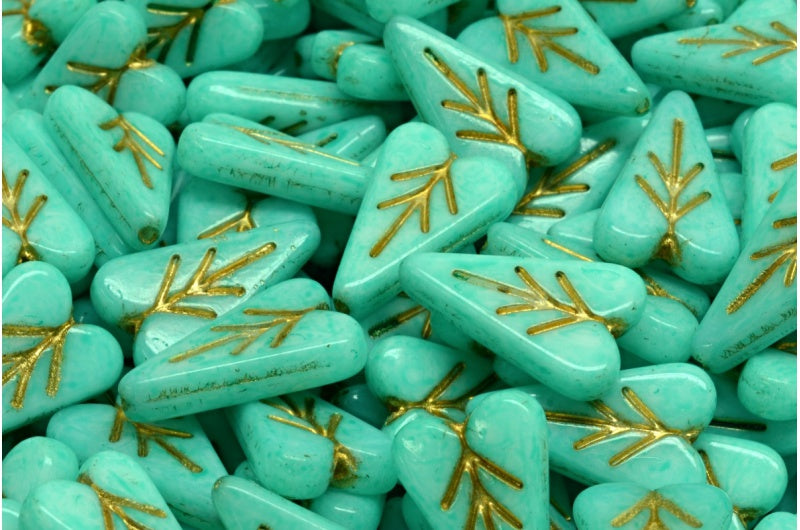 Heart Leaf Bead, White Gold Lined Light Turquoise (02010-54302-34309), Glass, Czech Republic