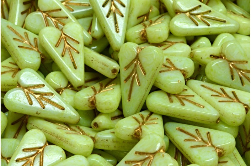 Heart Leaf Bead, White Gold Lined Light Green (02010-54302-34310), Glass, Czech Republic