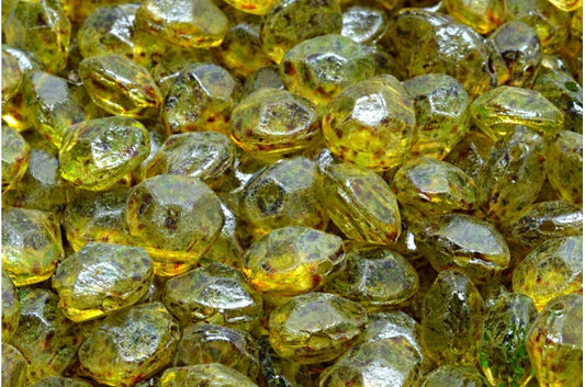 アウトレット 10グラム ブリオレットビーズ、9 x 11 mm、クリスタルトラバーチンライトグリーン(00030-86800-34310)、ガラス、チェコ共和国