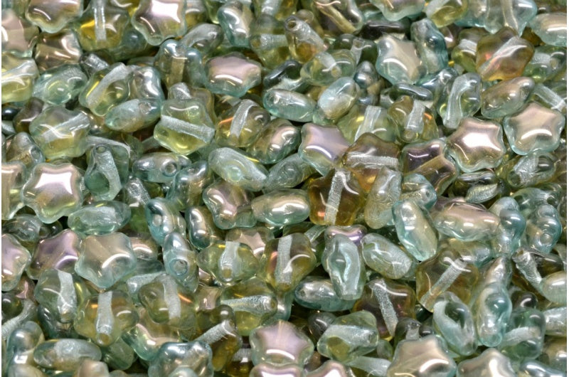 Flat Star Beads, Transparent Aqua 22901 (60000-22901), Glass, Czech Republic