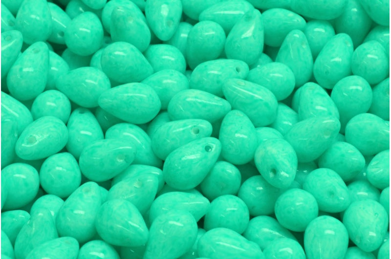 ドロップビーズ、ホワイトオパールライトターコイズ(02020-34309)、ガラス、チェコ共和国