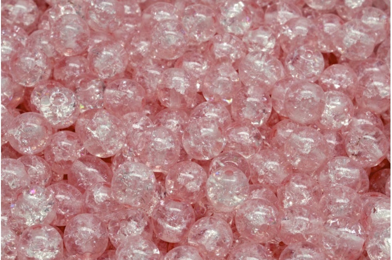 ラウンドドラックビーズ、クリスタルクラックライトピンク(00030-85500-34304)、ガラス、チェコ共和国