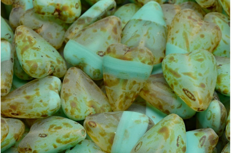 細長いハートビーズ、R0631 トラバーチンマット(R0631-86800-84100)、ガラス、チェコ共和国