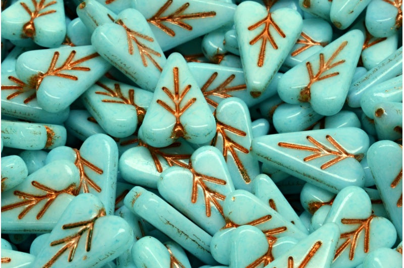 Heart Leaf Bead, White Copper Lined Light Aqua Blue (02010-54307-34308), Glass, Czech Republic