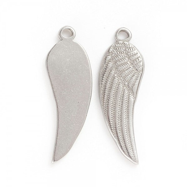 Pendant - wing, approx. 26x8.5x1.5 mm, hole approx. 1.5 mm, Stainless Steel 304