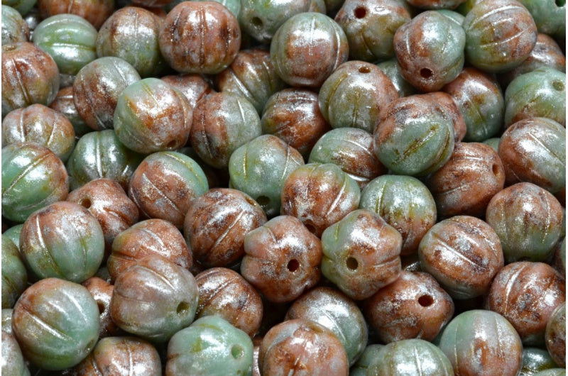 瓜珠,不透明粉红色不透明绿色石灰华银灰色(73010-53100-86800-34301),玻璃,捷克共和国