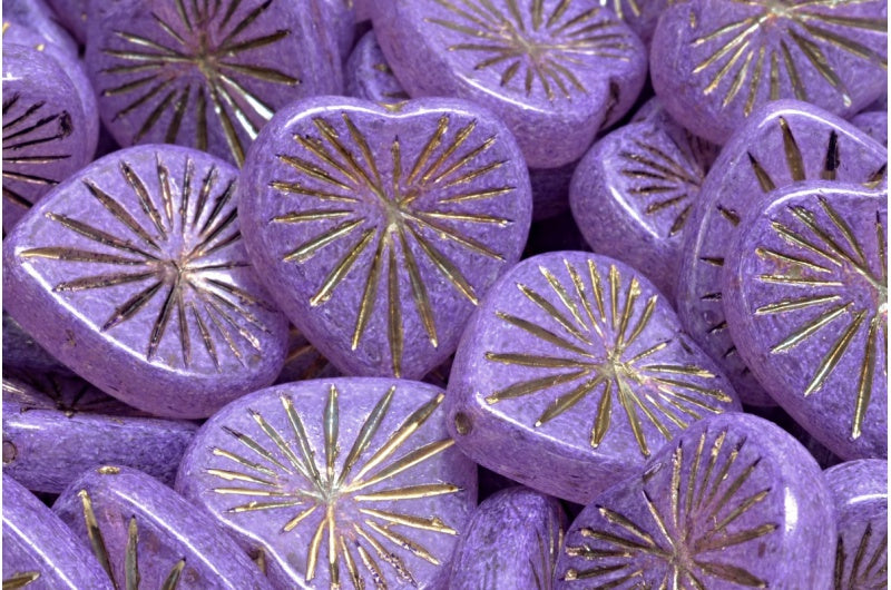 キウイハートビーズ、クリスタルゴールドライン20009(00030-54302-20009)、ガラス、チェコ共和国