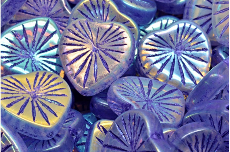 Kiwi Heart Beads, Crystal Ab Full (2X Side) 43810 (00030-28703-43810), Glass, Czech Republic