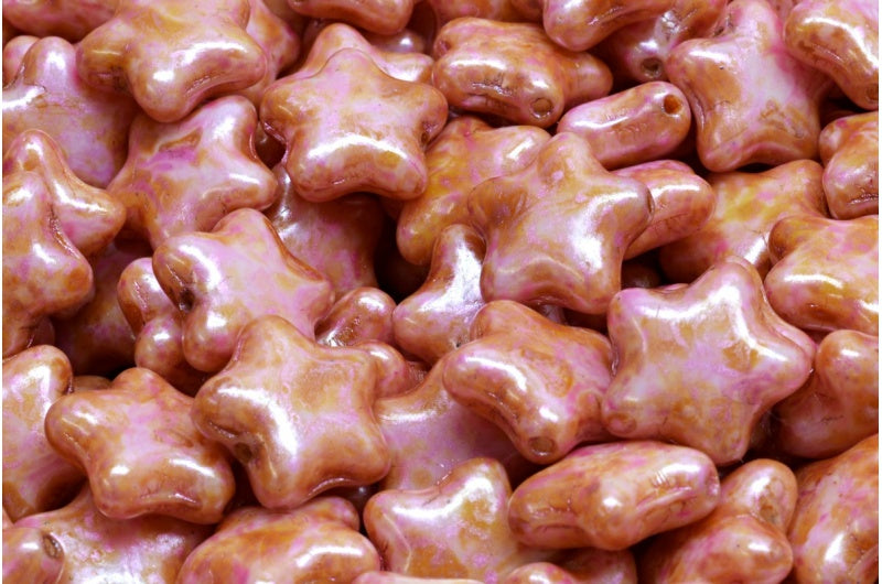 フラットスタービーズ、ホワイトピンクベージュ光沢スポット(02010-65323)、ガラス、チェコ共和国